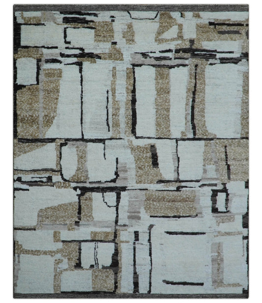 Fossil Custom Made Contemporary Brown Hand knotted Wool Rug.