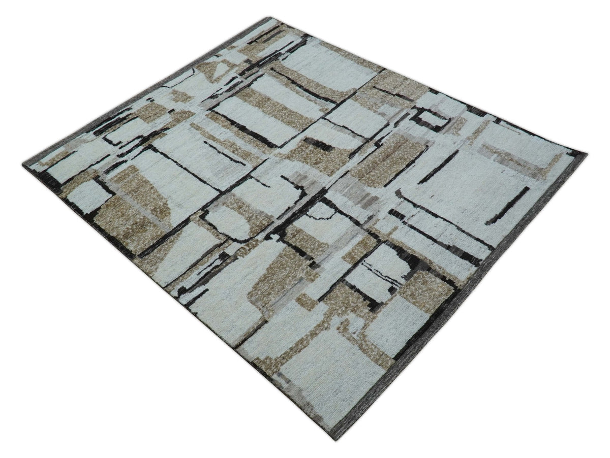 Fossil Custom Made Contemporary Brown Hand knotted Wool Rug.
