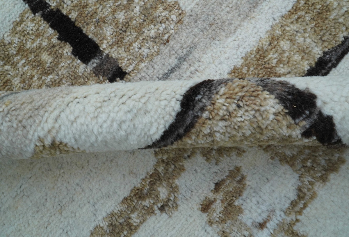 Fossil Custom Made Contemporary Brown Hand knotted Wool Rug.