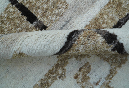 Fossil Custom Made Contemporary Brown Hand knotted Wool Rug.