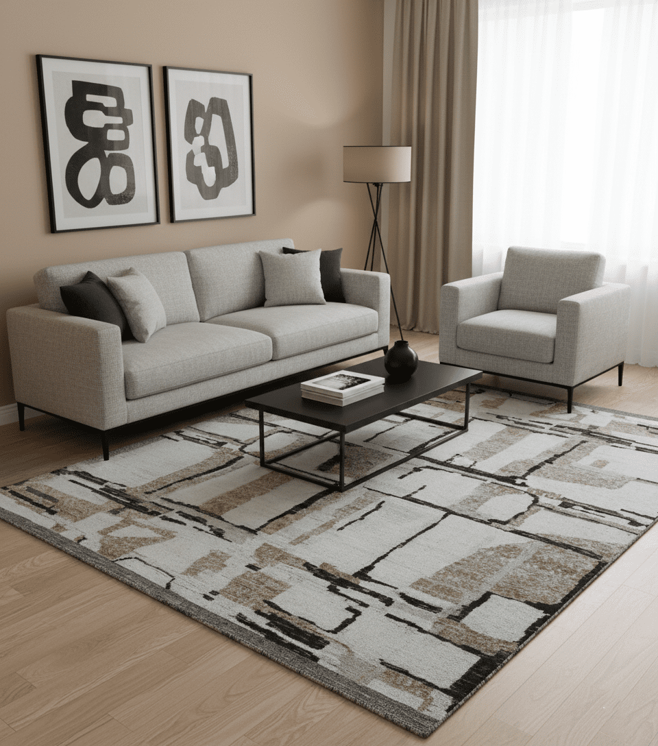 Fossil Custom Made Contemporary Brown Hand knotted Wool Rug.