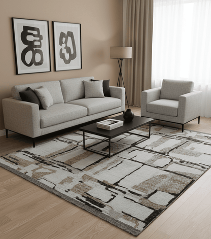 Fossil Custom Made Contemporary Brown Hand knotted Wool Rug.