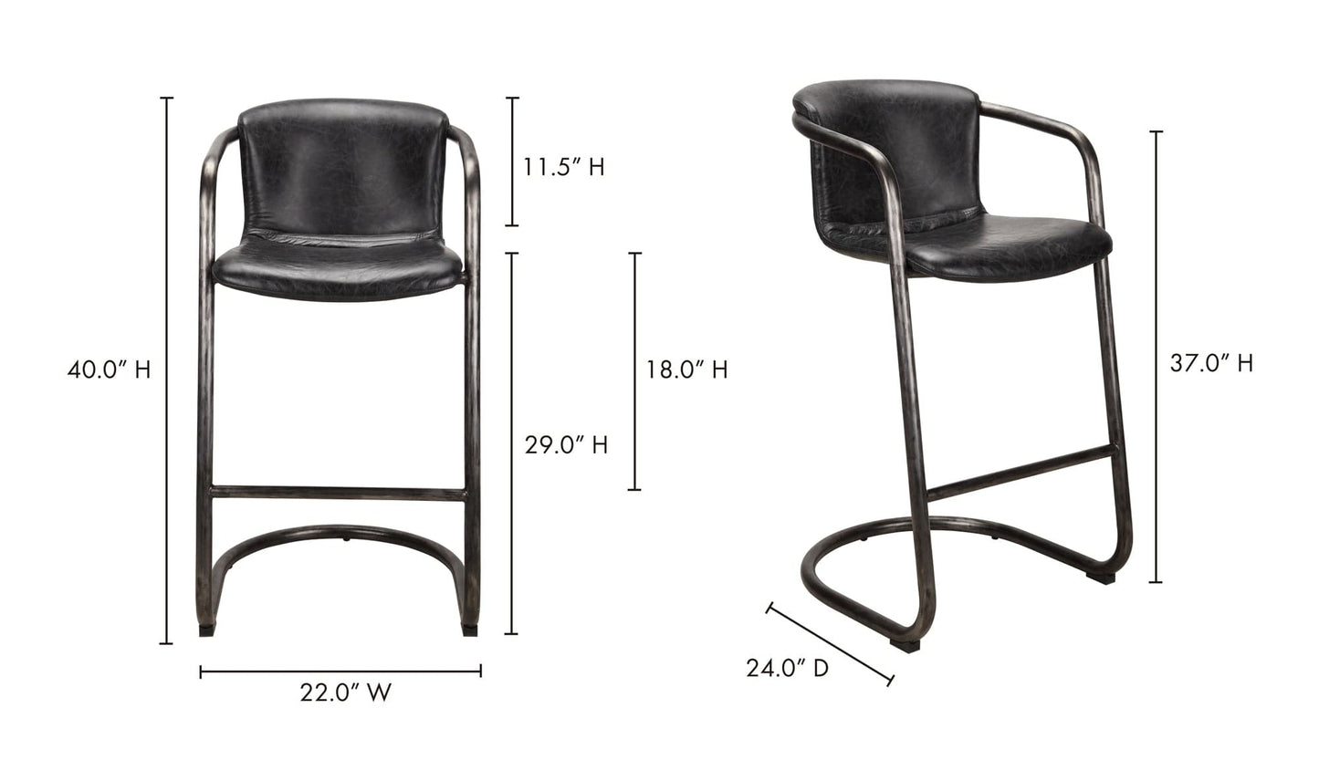 The Carpentry Shop Co. Freeman Barstool Onyx Black Leather-M2 Freeman Barstool Onyx Black Leather-M2