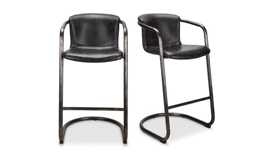 The Carpentry Shop Co. Freeman Barstool Onyx Black Leather-M2 Freeman Barstool Onyx Black Leather-M2