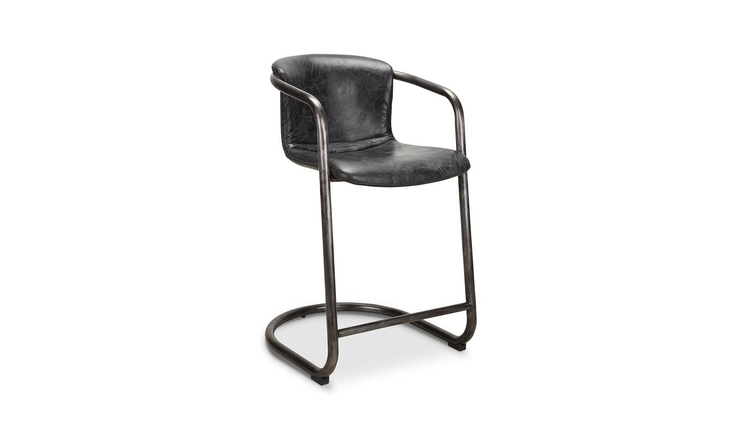 The Carpentry Shop Co. Freeman Counter Stool Onyx Black Leather-M2 Freeman Counter Stool Onyx Black Leather-M2