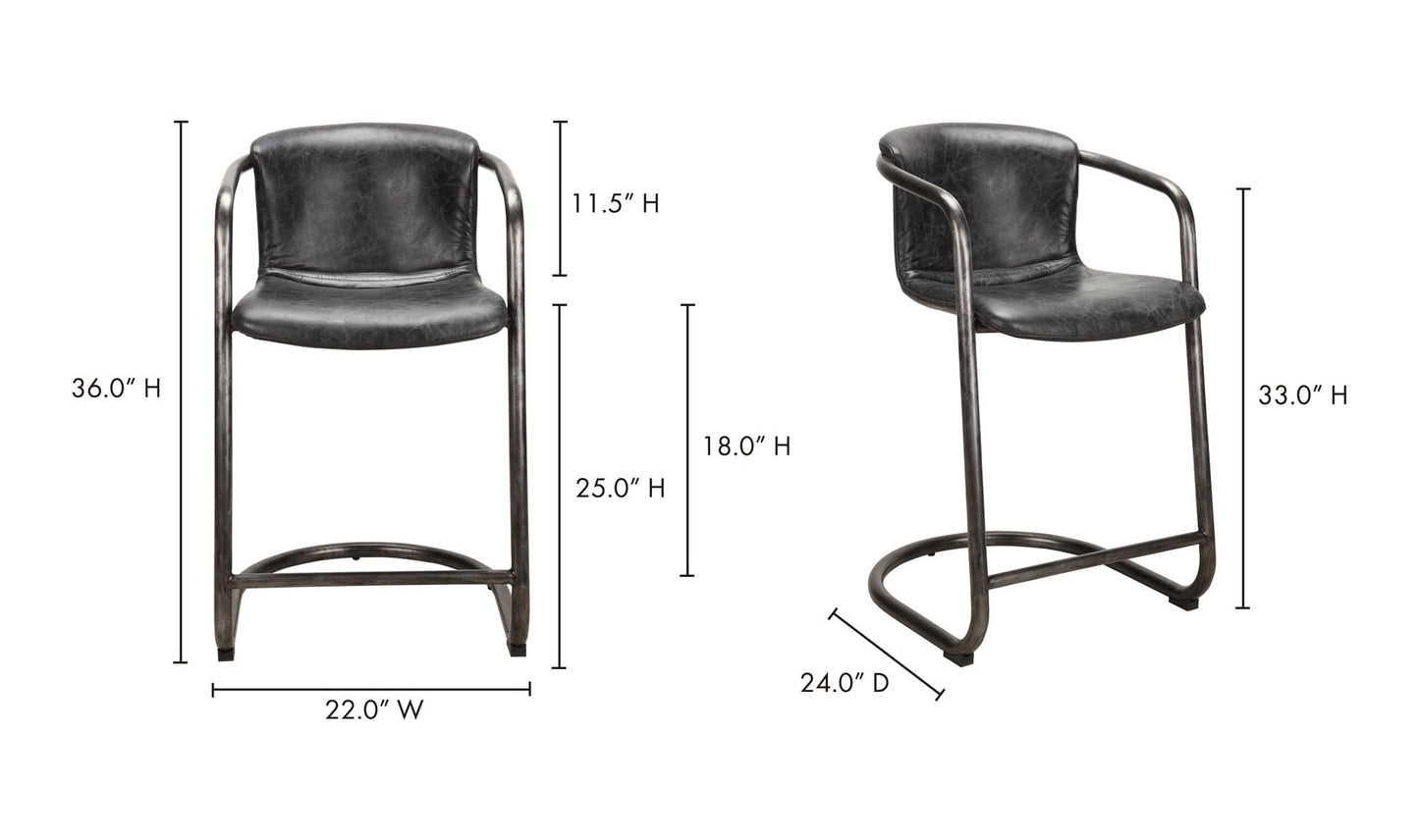 The Carpentry Shop Co. Freeman Counter Stool Onyx Black Leather-M2 Freeman Counter Stool Onyx Black Leather-M2