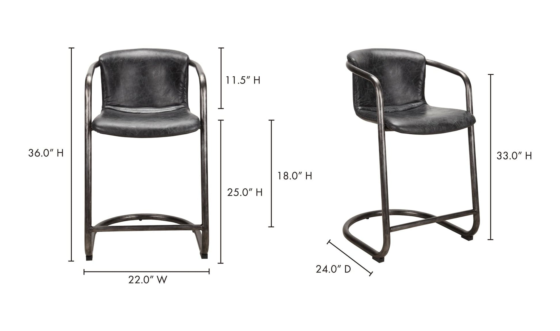 The Carpentry Shop Co. Freeman Counter Stool Onyx Black Leather-M2 Freeman Counter Stool Onyx Black Leather-M2