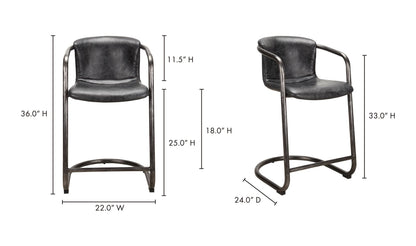 The Carpentry Shop Co. Freeman Counter Stool Onyx Black Leather-M2 Freeman Counter Stool Onyx Black Leather-M2