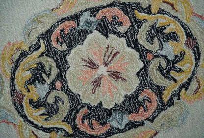 French Design Aubusson Custom Made Ivory, Light Green and Charcoal Hand Tufted wool Area Rug.
