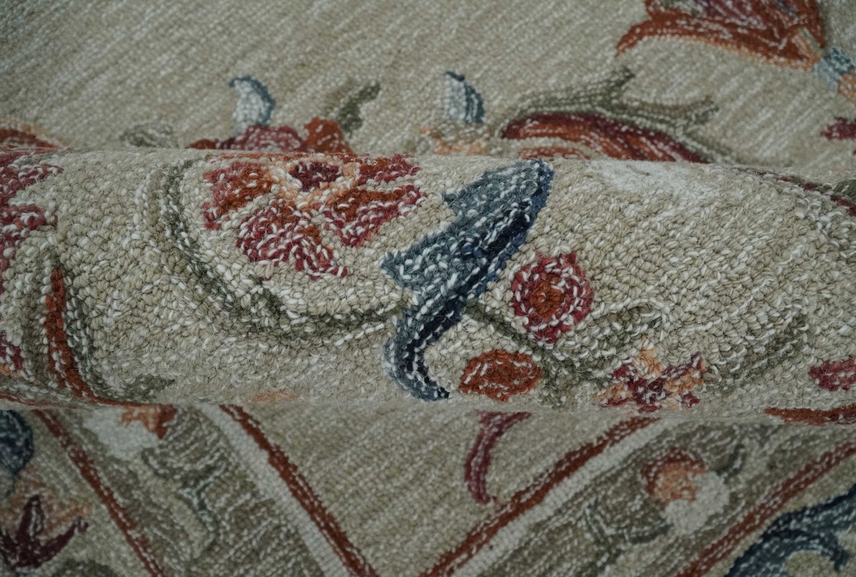 French Inspired Aubusson design Custom Made Beige, Brown and Blue Hand Tufted wool Area Rug.