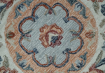 French Inspired Aubusson design Custom Made Beige, Brown and Blue Hand Tufted wool Area Rug.