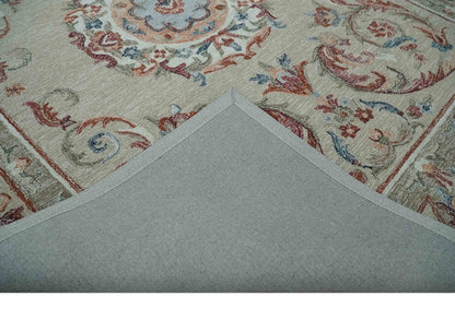 French Inspired Aubusson design Custom Made Beige, Brown and Blue Hand Tufted wool Area Rug.