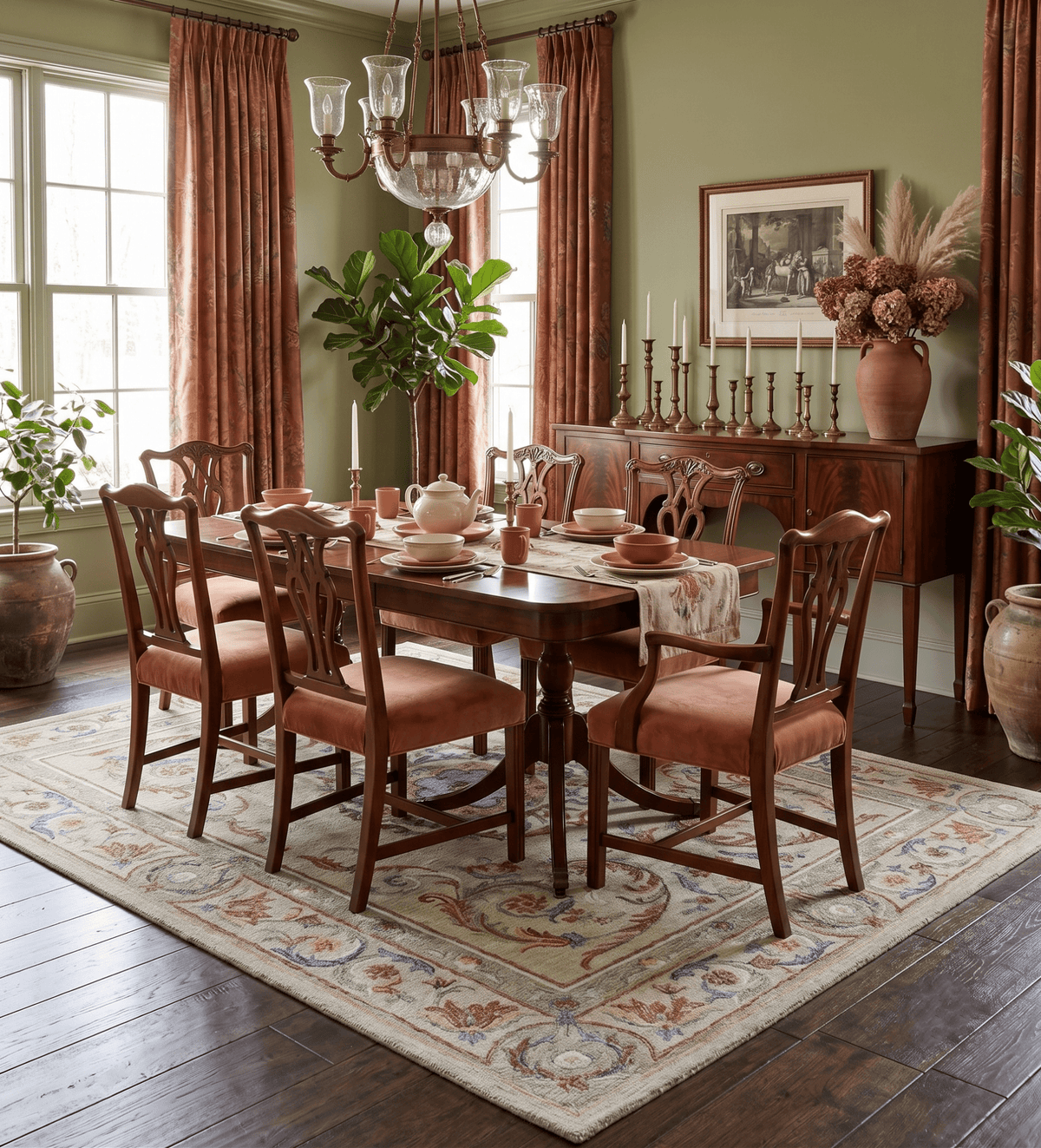 French Inspired Aubusson design Custom Made Beige, Brown and Blue Hand Tufted wool Area Rug.