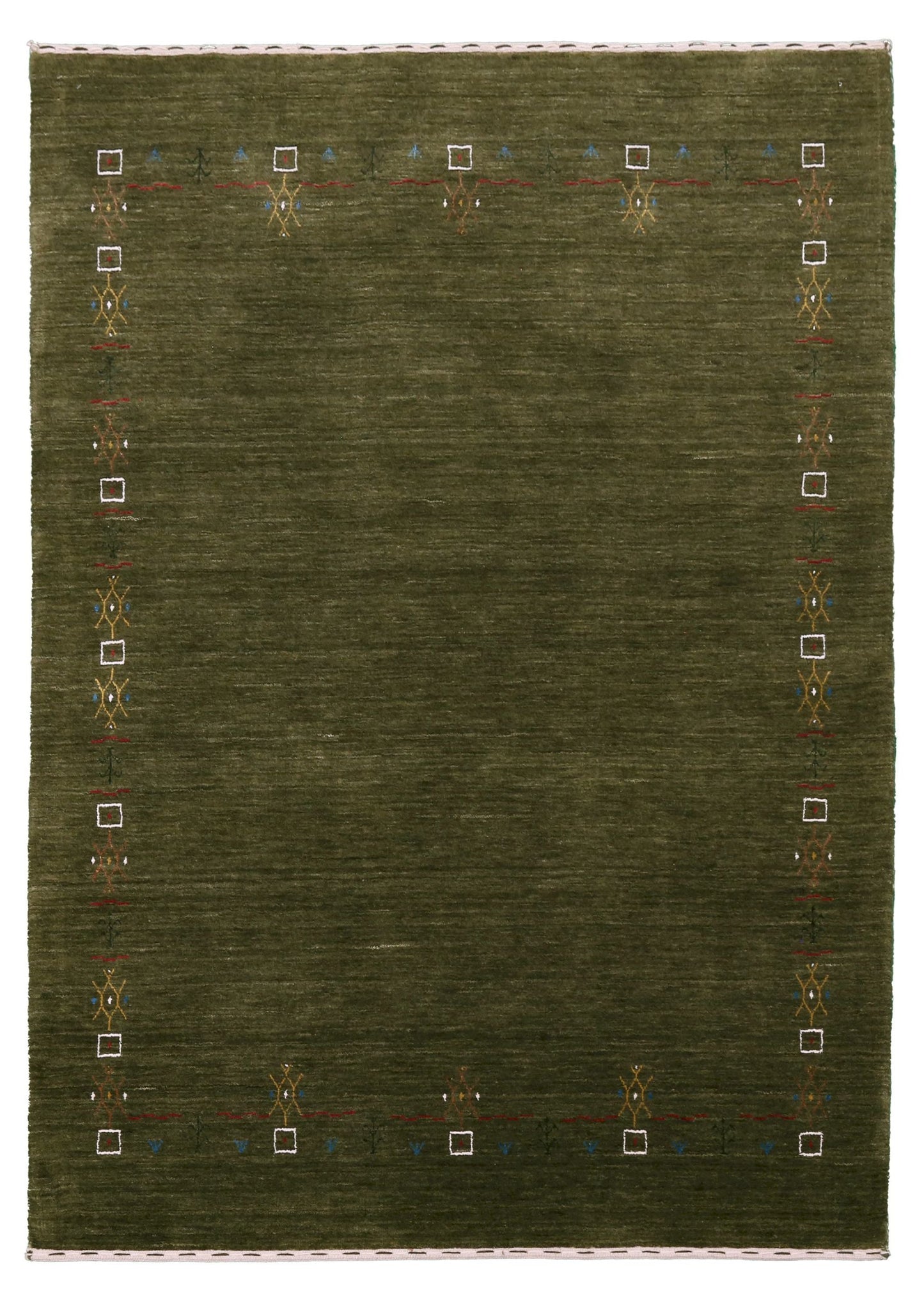 Green Tribal Border Design Hand Loomed Wool Area Rug