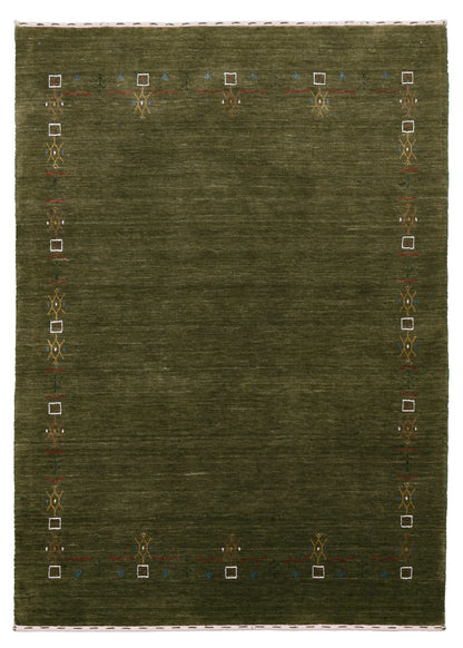 Green Tribal Border Design Hand Loomed Wool Area Rug