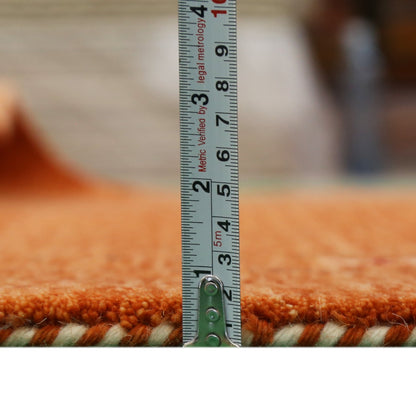 Gabbeh Border Orange Rust Hand Loomed Wool Area Rug.