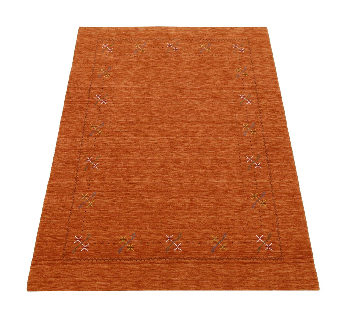 Gabbeh Border Orange Rust Hand Loomed Wool Area Rug.