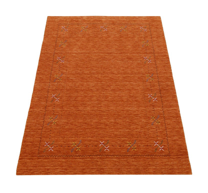 Gabbeh Border Orange Rust Hand Loomed Wool Area Rug.