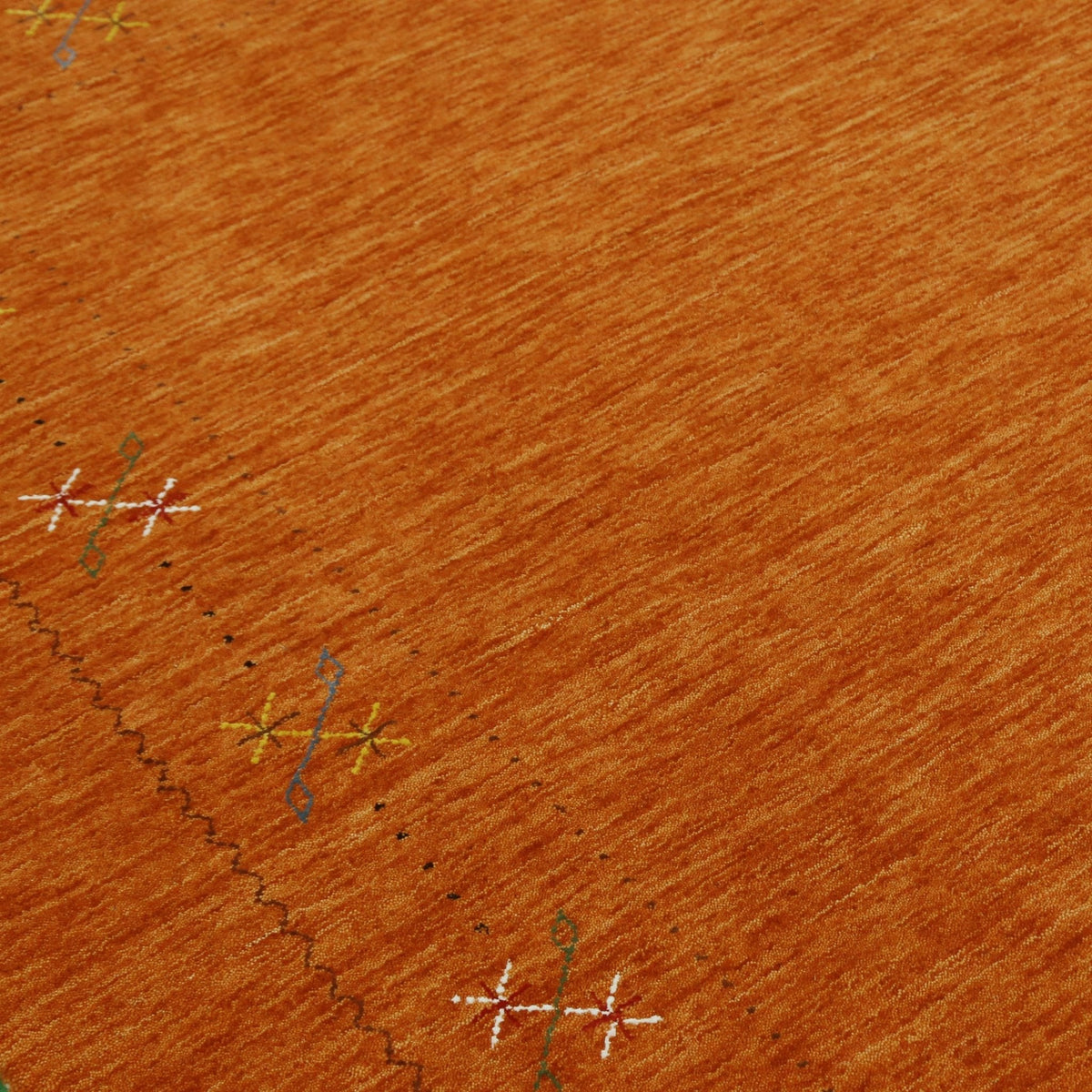 Gabbeh Border Orange Rust Hand Loomed Wool Area Rug.