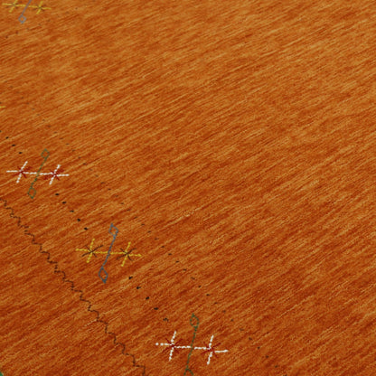 Gabbeh Border Orange Rust Hand Loomed Wool Area Rug.