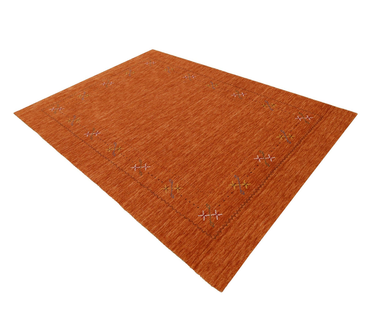 Gabbeh Border Orange Rust Hand Loomed Wool Area Rug.