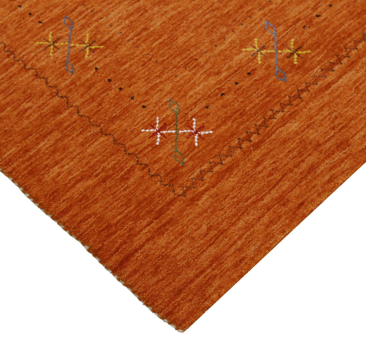 Gabbeh Border Orange Rust Hand Loomed Wool Area Rug.