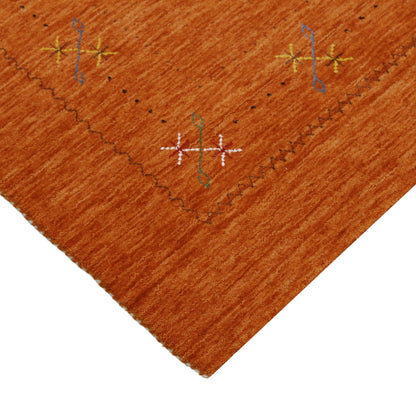 Gabbeh Border Orange Rust Hand Loomed Wool Area Rug.