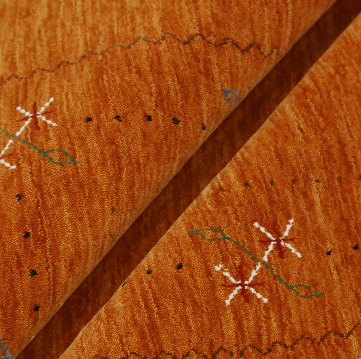 Gabbeh Border Orange Rust Hand Loomed Wool Area Rug.