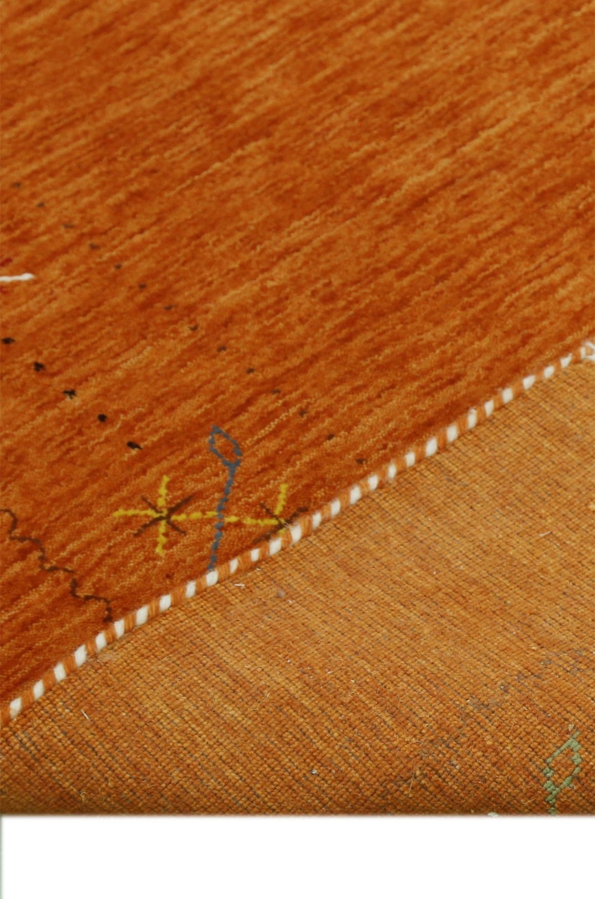 Gabbeh Border Orange Rust Hand Loomed Wool Area Rug.
