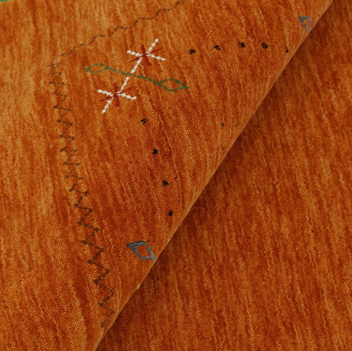 Gabbeh Border Orange Rust Hand Loomed Wool Area Rug.