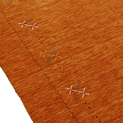 Gabbeh Border Orange Rust Hand Loomed Wool Area Rug.