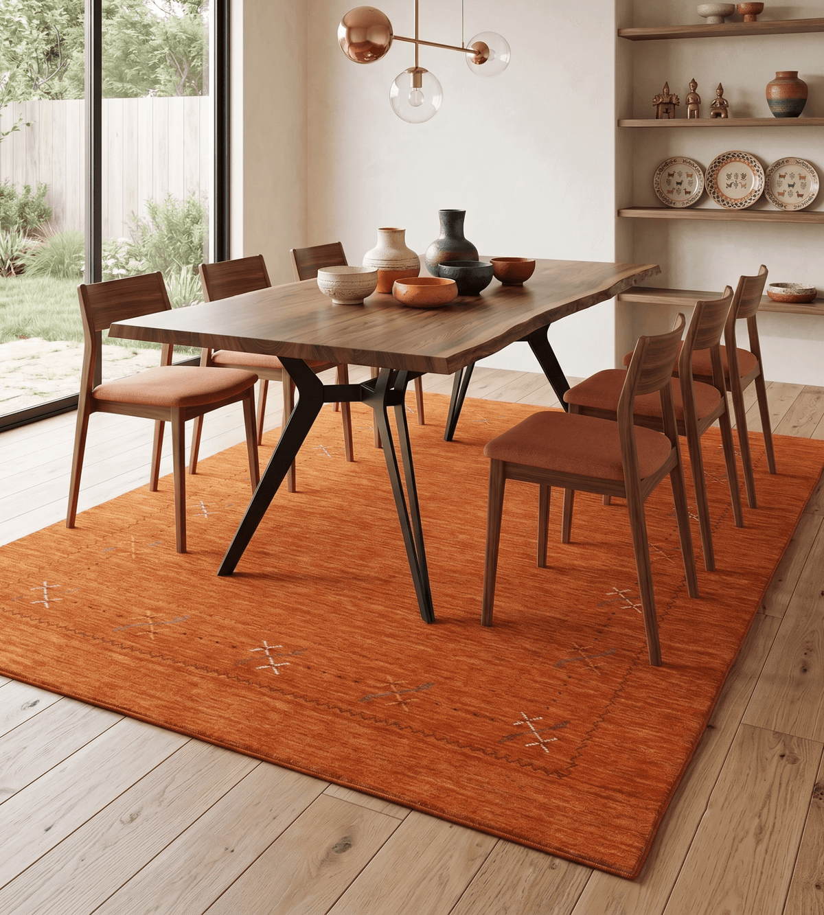 Gabbeh Border Orange Rust Hand Loomed Wool Area Rug.
