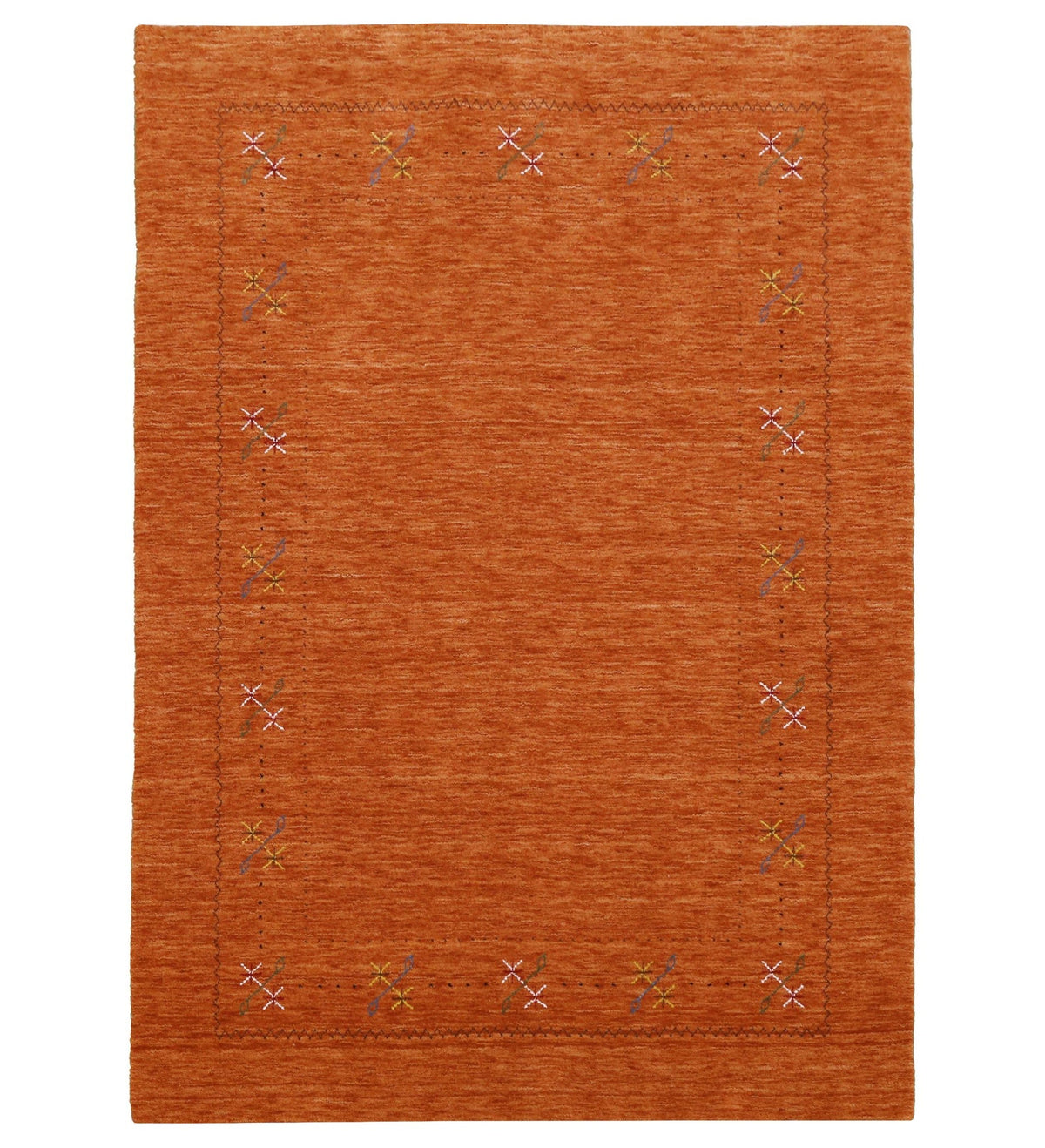 Gabbeh Border Orange Rust Hand Loomed Wool Area Rug.