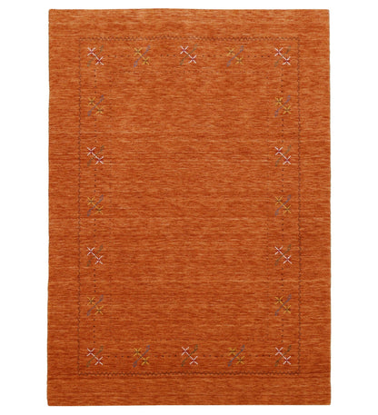 Gabbeh Border Orange Rust Hand Loomed Wool Area Rug.