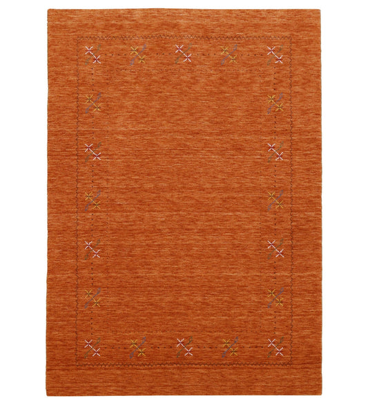 Gabbeh Border Orange Rust Hand Loomed Wool Area Rug.