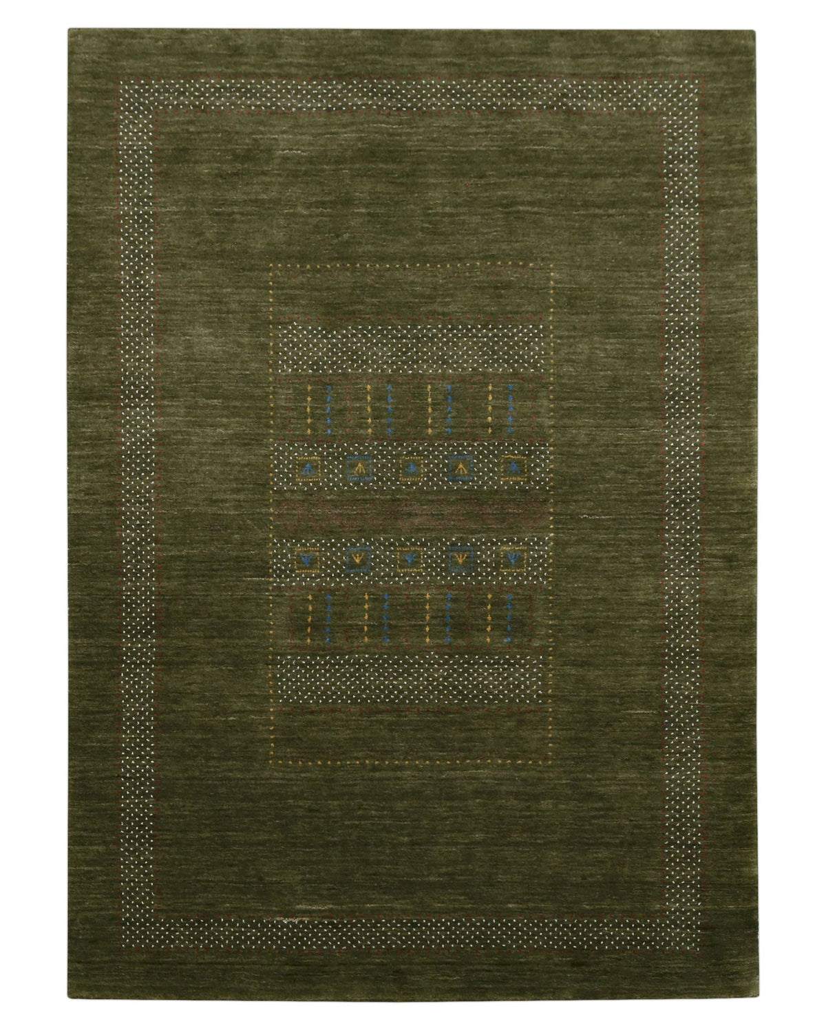 Gabbeh Design Hand Loomed Green Wool Area Rug.
