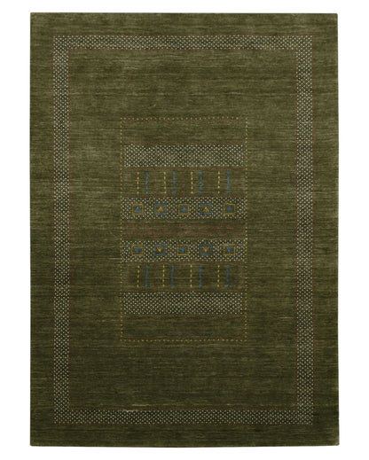 Gabbeh Design Hand Loomed Green Wool Area Rug.