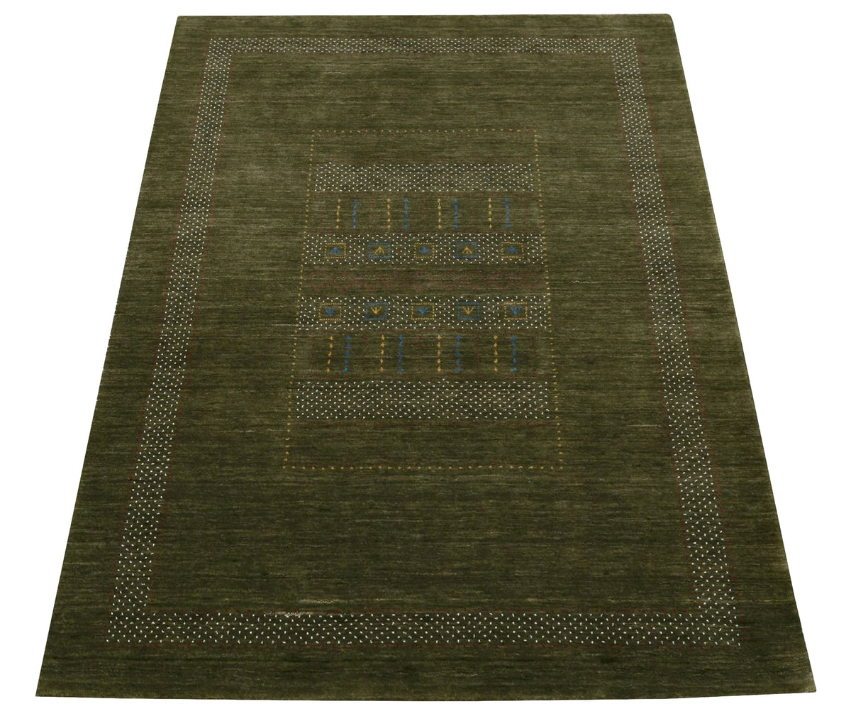 Gabbeh Design Hand Loomed Green Wool Area Rug.