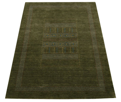 Gabbeh Design Hand Loomed Green Wool Area Rug.