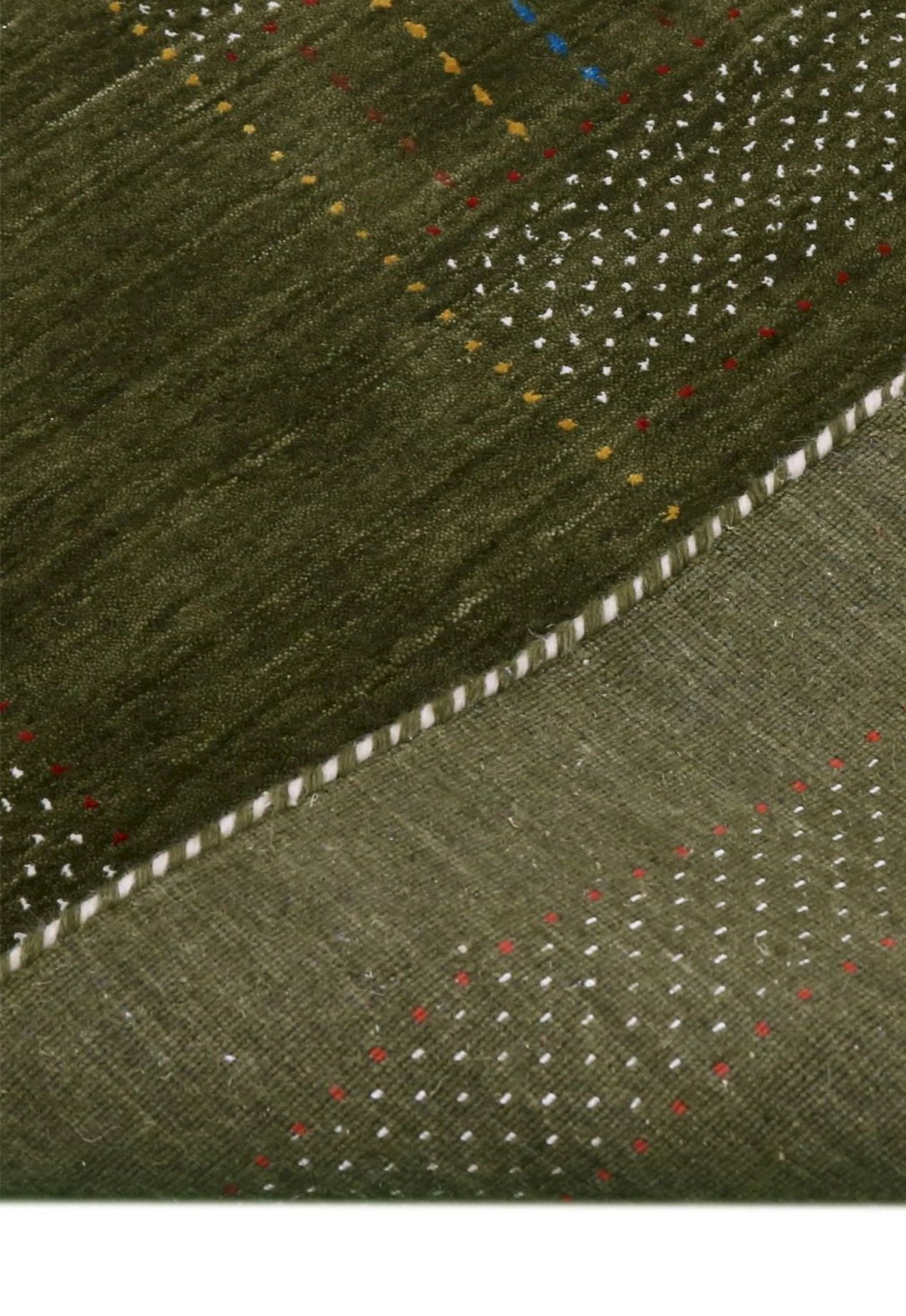 Gabbeh Design Hand Loomed Green Wool Area Rug.