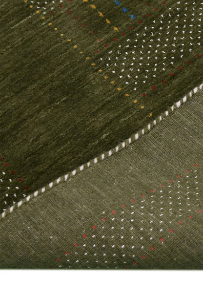 Gabbeh Design Hand Loomed Green Wool Area Rug.