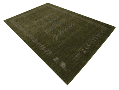 Gabbeh Design Hand Loomed Green Wool Area Rug.