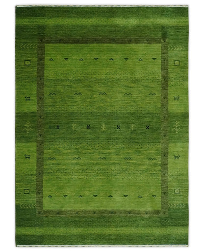 Geometrical Stripes Design Green Hand loom Multi Size wool Area Rug.