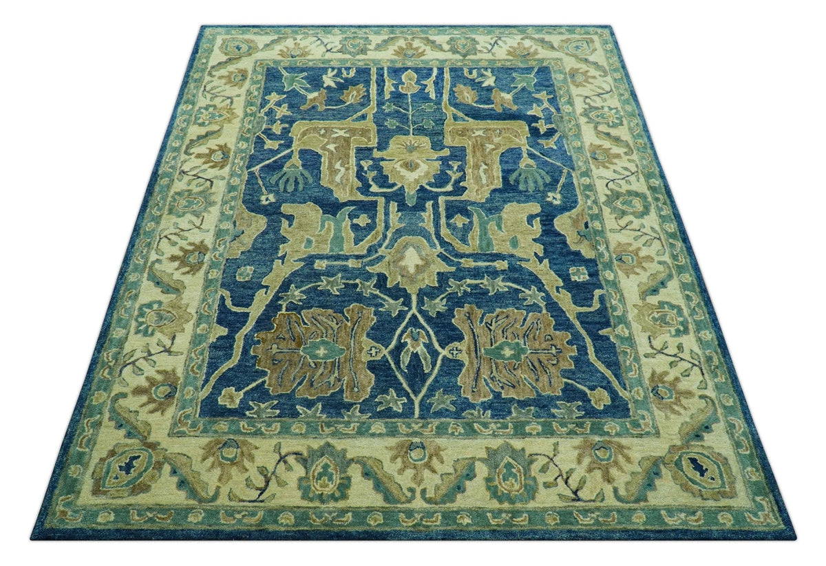 Georgia Custom Made Traditional Blue And Beige Hand Tufted Wool Rug.
