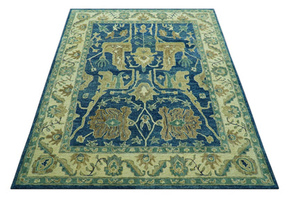 Georgia Custom Made Traditional Blue And Beige Hand Tufted Wool Rug.