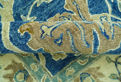 Georgia Custom Made Traditional Blue And Beige Hand Tufted Wool Rug.