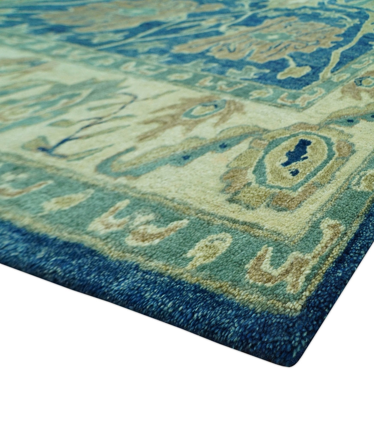 Georgia Custom Made Traditional Blue And Beige Hand Tufted Wool Rug.