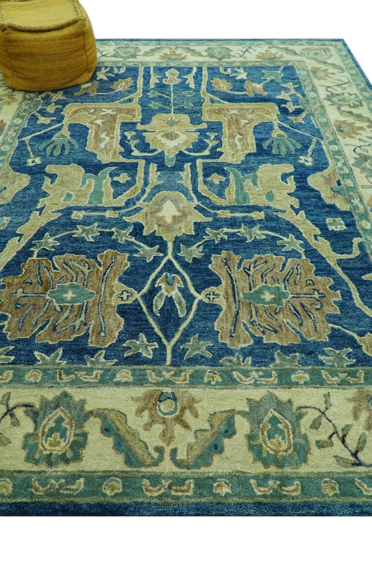 Georgia Custom Made Traditional Blue And Beige Hand Tufted Wool Rug.