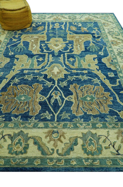Georgia Custom Made Traditional Blue And Beige Hand Tufted Wool Rug.