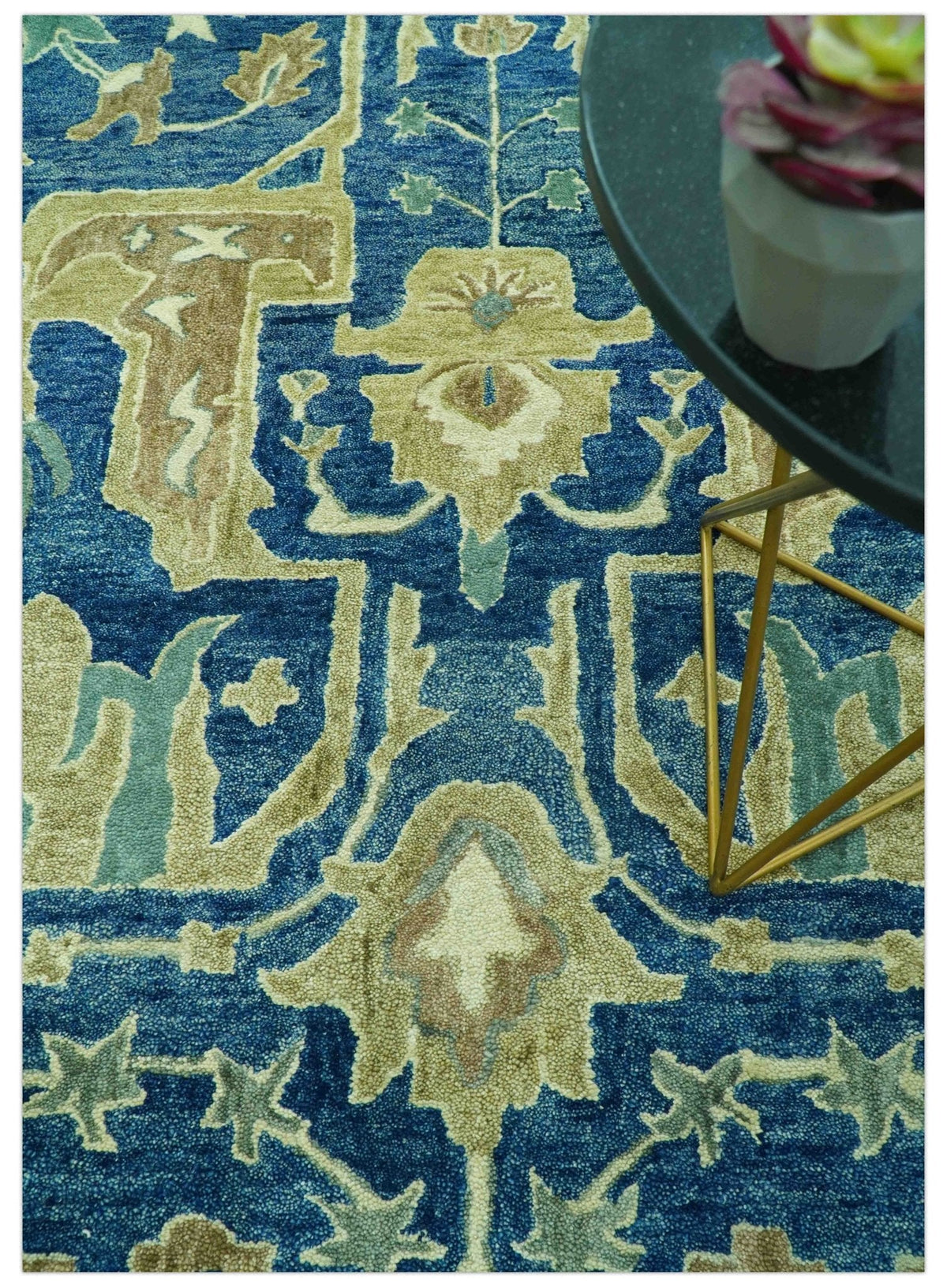 Georgia Custom Made Traditional Blue And Beige Hand Tufted Wool Rug.